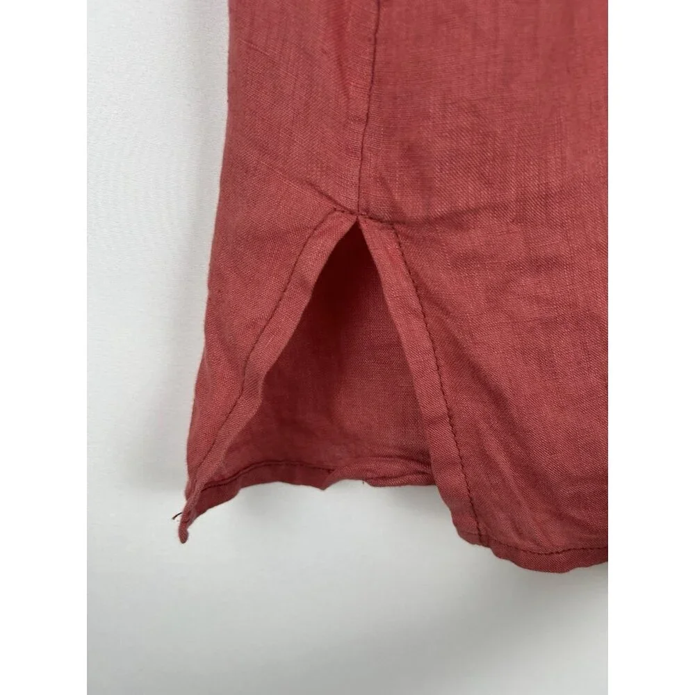 PILCRO Anthropologie Size M 100% Linen Surf Button Down Short Sleeve Shirt Pink - Picture 12 of 13